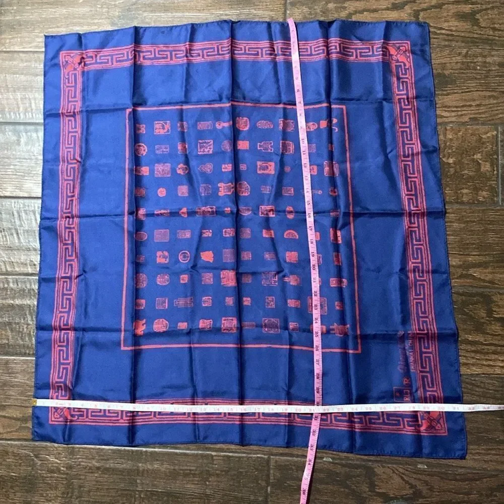 RLJ Qing Yue Shanghai China Blue and Red Silk Scarf